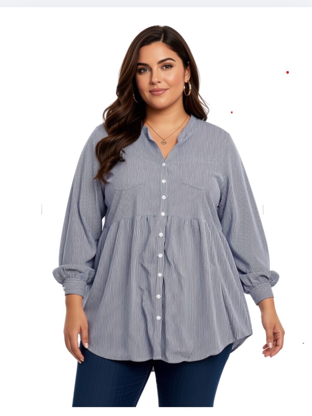 Torrid Button-Front Gray Pinstripe Peplum / Defined Waist Shirt